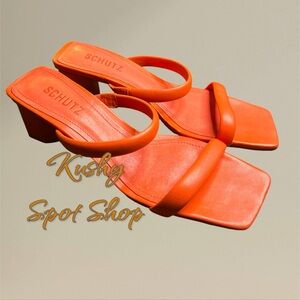 NWT SCHUTZ CORAL✨🪸🧡🍑/Orange Leather Slide Pumps✨ sz. 7.5B MADE IN BRAZIL✨‼️